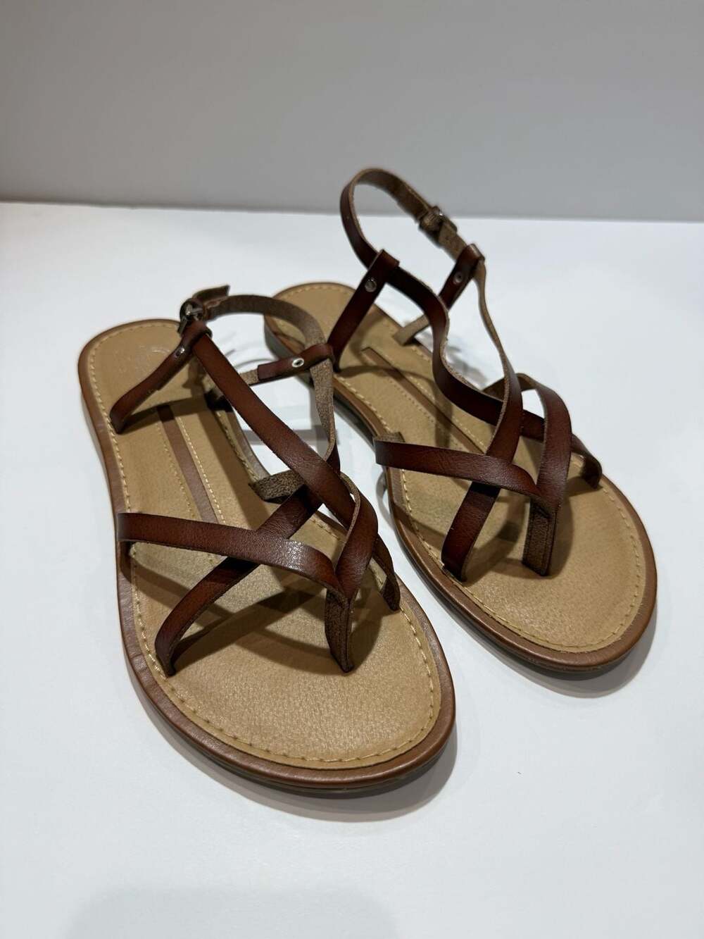 New Directions Brown Strappy Flat Sandals